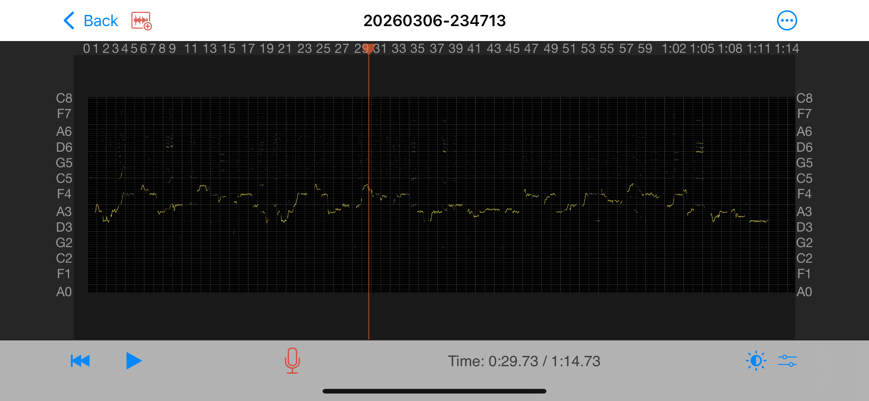 Student pitch graph — voice finding the melody